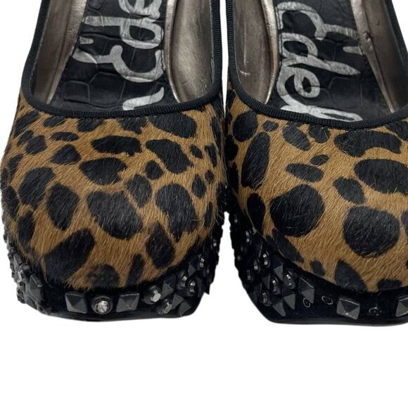 Sam Edelman Calf Hair Leopard Print Studded Heels - Picture 3 of 13
